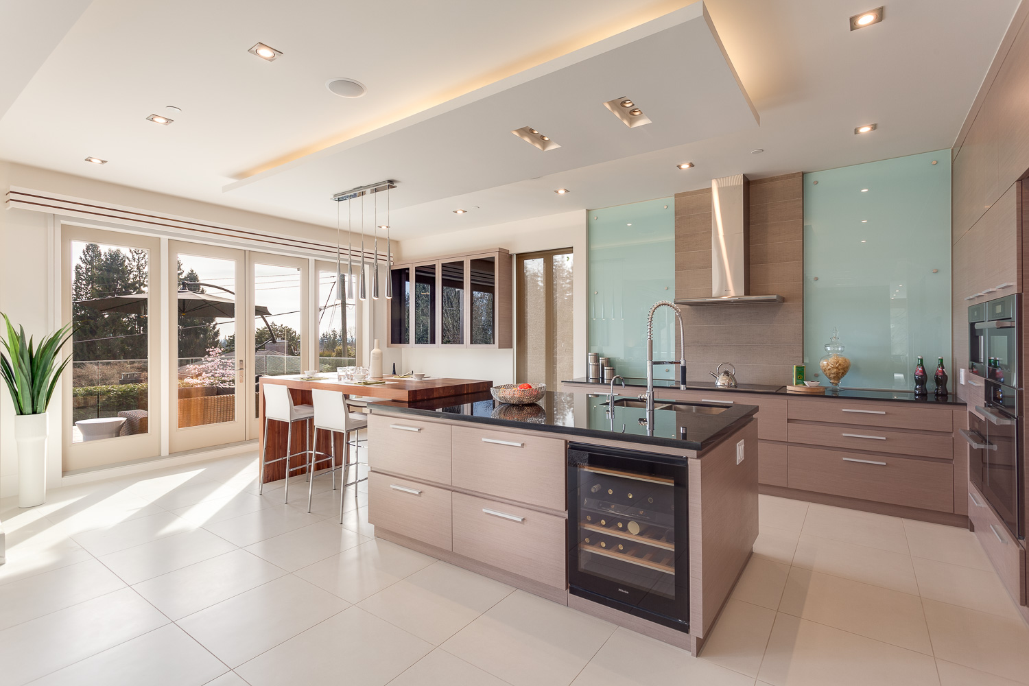 Residential exterior in warm dusk light